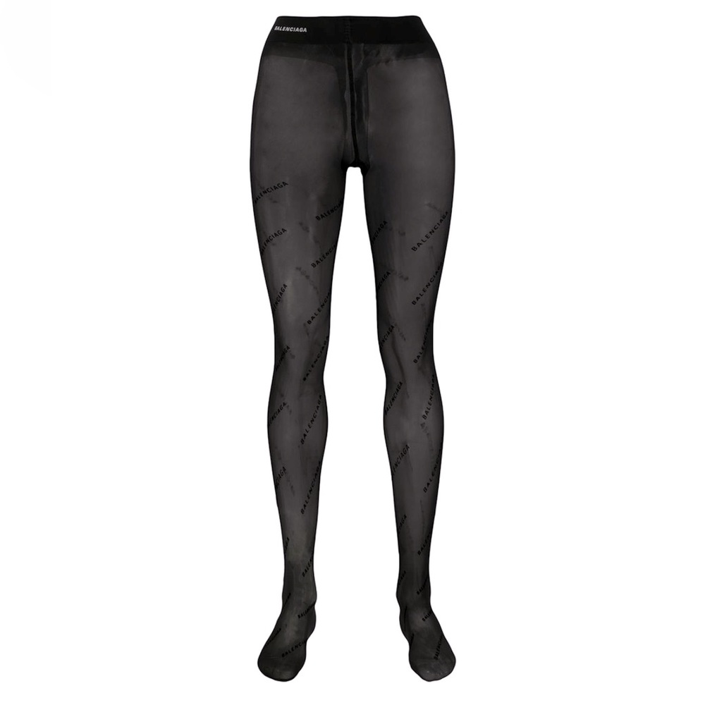 Balenciaga Black Velvet Logo Tights